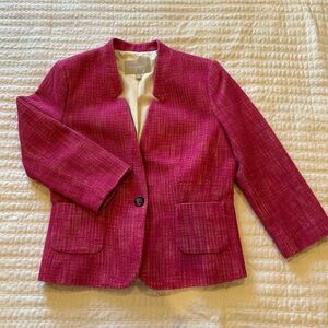 Banana Republic Fuchsia Tweed Collarless Blazer